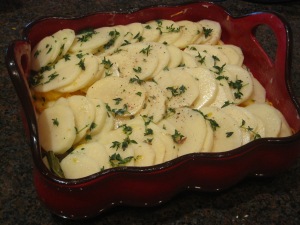 Potatoes drenched in milk mixture before I added the cheese. 